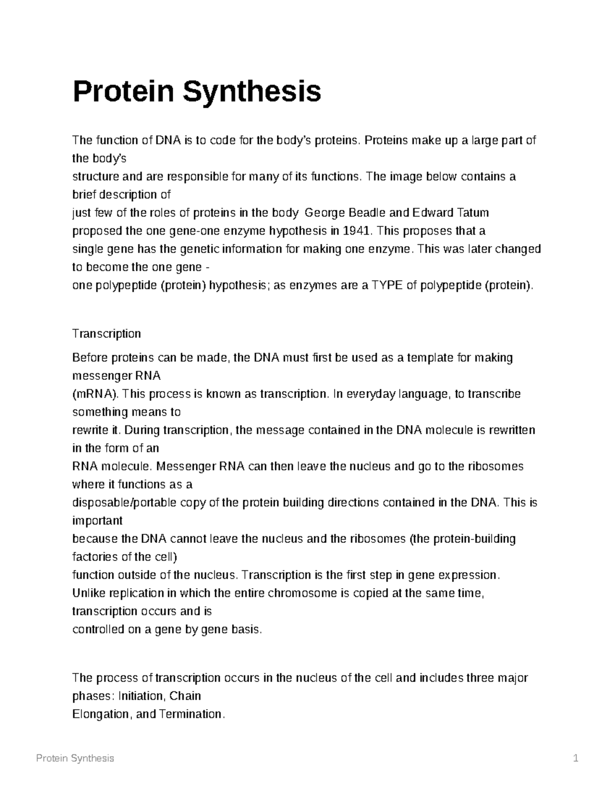 proteins synoptic essay