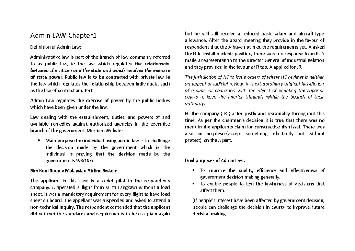 Admin Law Topic 1 Notes Admin Law Chapter Definition Of Admin Law