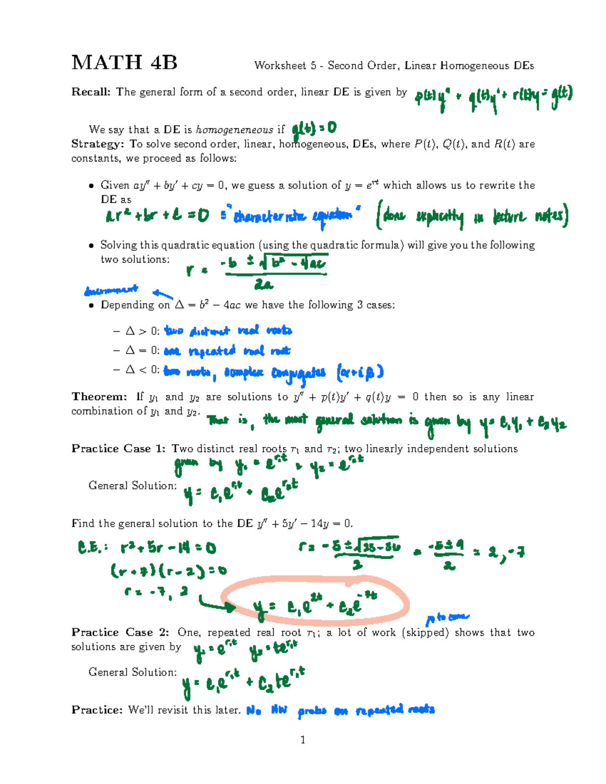 Worksheet 5 - Second Order Stuff - MATH 4B Worksheet 5 - Second Order ...
