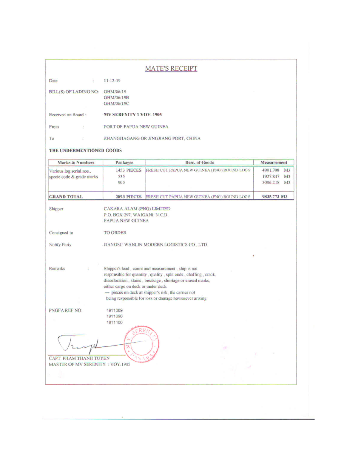 Bản mate's receipt 3 môn Logistics Date MATE'S RECEIPT 1112 BILL(S) OF LADING NO GHM/06