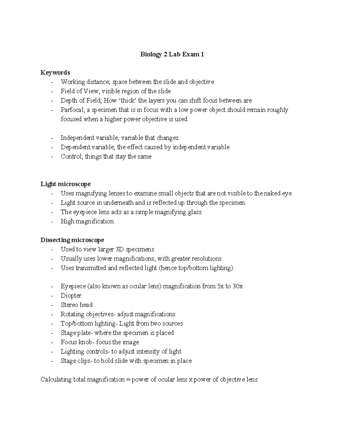 Biology 2 Lab Exam 1 - Material That Appeared In The Lab Exam, A 