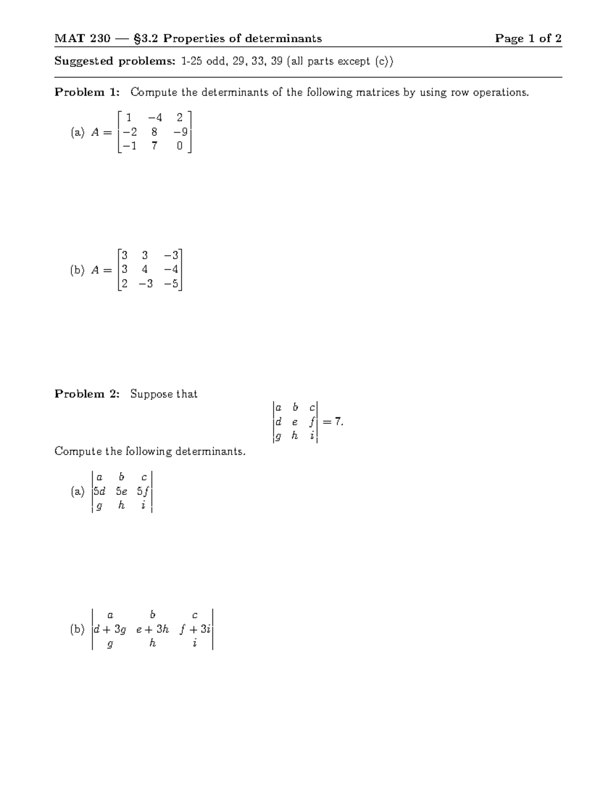 11-02 3.2 Properties Of Determinants, Handout - MAT 230 — §3 Properties ...