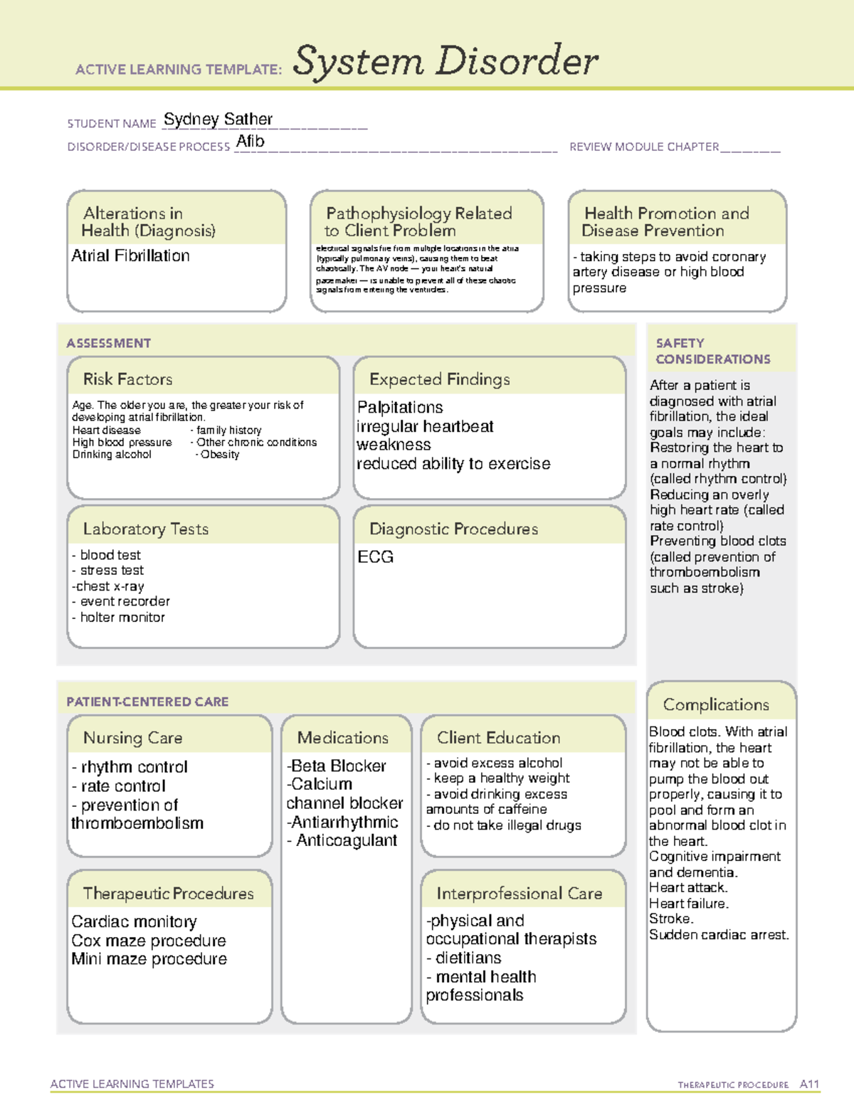 Atrial fibrillation ACTIVE LEARNING TEMPLATES THERAPEUTIC PROCEDURE A