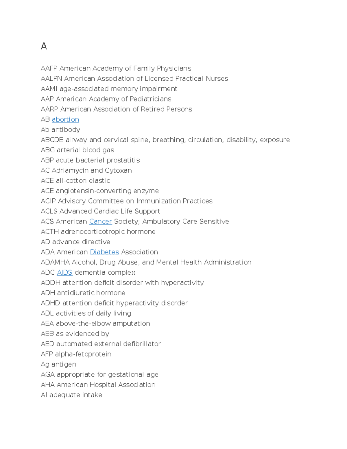 Nursing Acrynoms - ACROS - A AAFP American Academy of Family Physicians ...