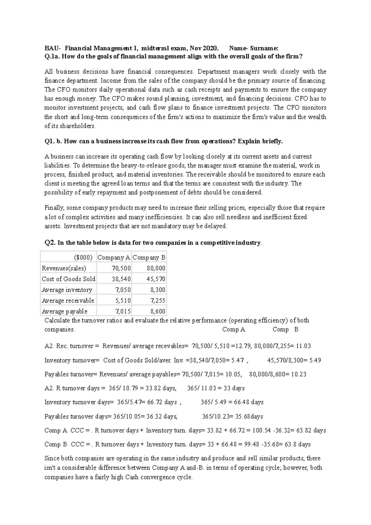 Midterm 28 December 2020, questions and answers - BAU- Financial ...