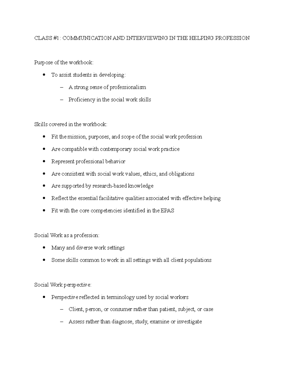 Social Work Skills Workbook CLASS COMMUNICATION AND INTERVIEWING IN 