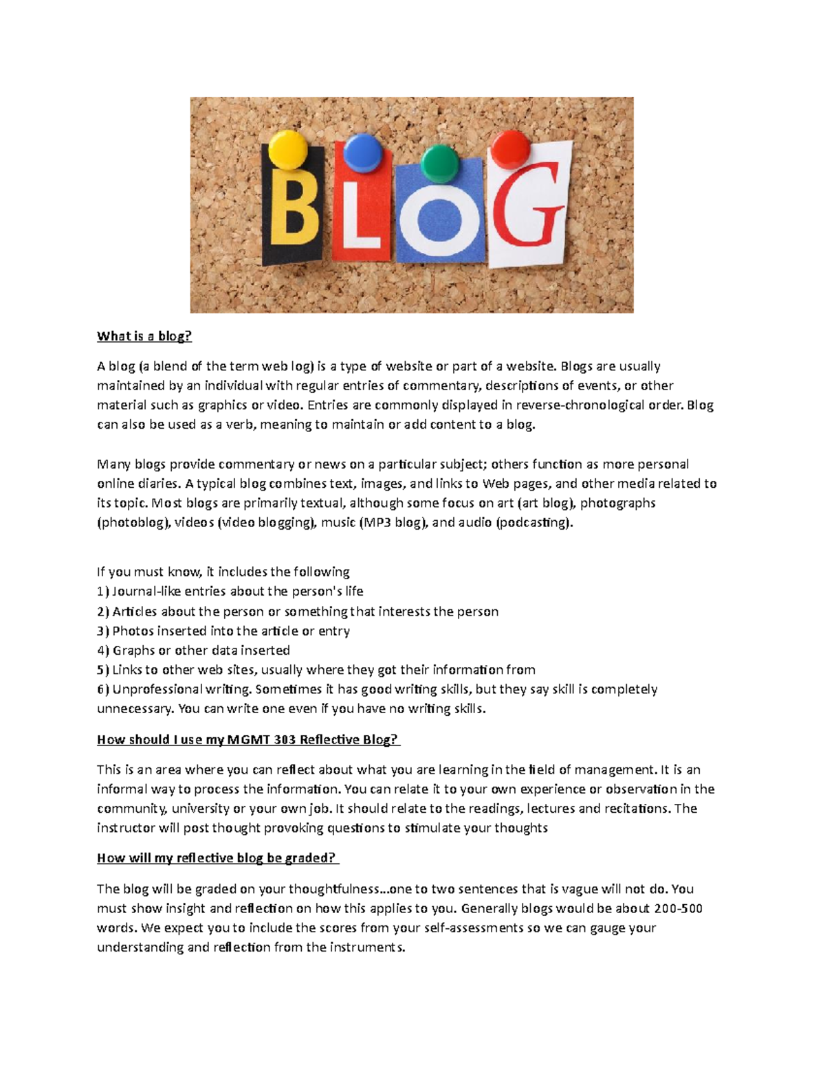 Individual Assignment Reflective Blogs - What is a blog? A blog (a ...