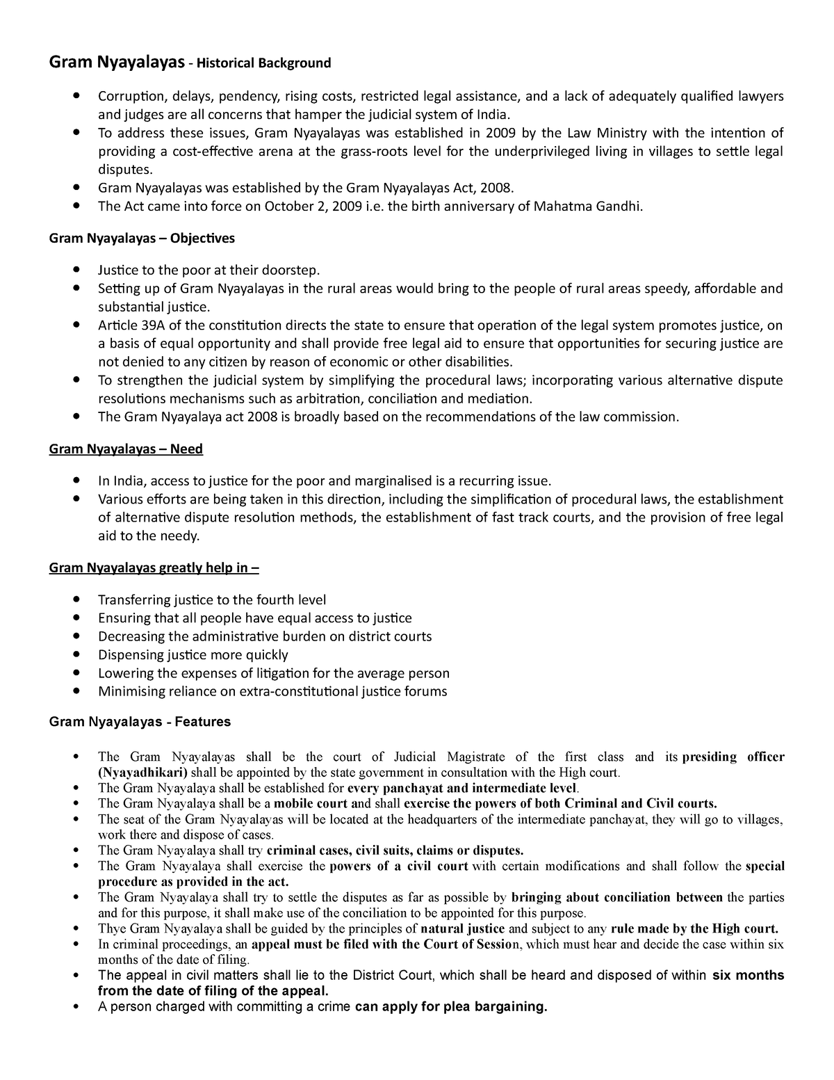Lst- Gram Nyayalayas - Ll.m Notes - Gram Nyayalayas - Historical 