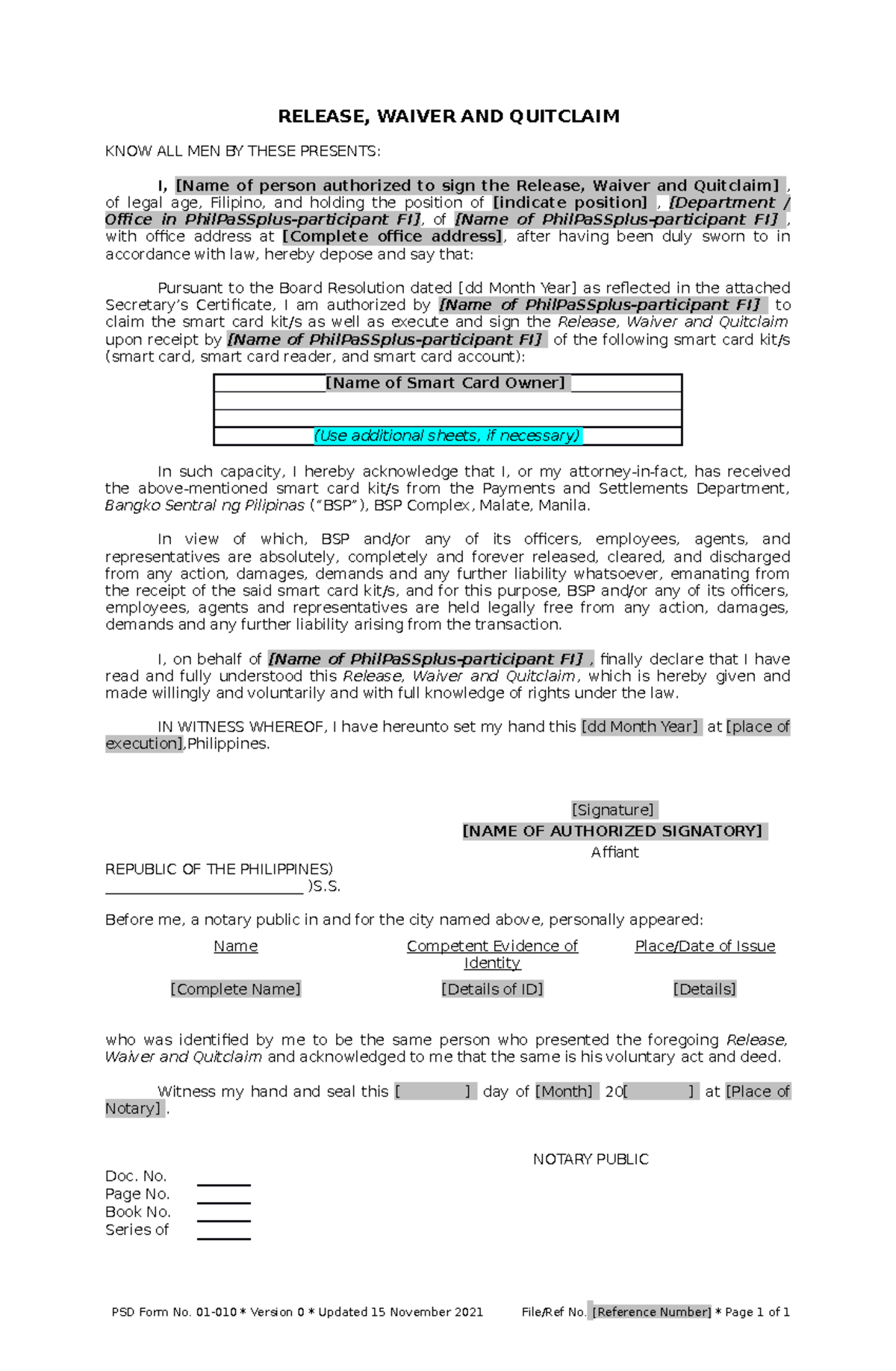 Release Waiverand Quitclaim RELEASE, WAIVER AND QUITCLAIM KNOW ALL