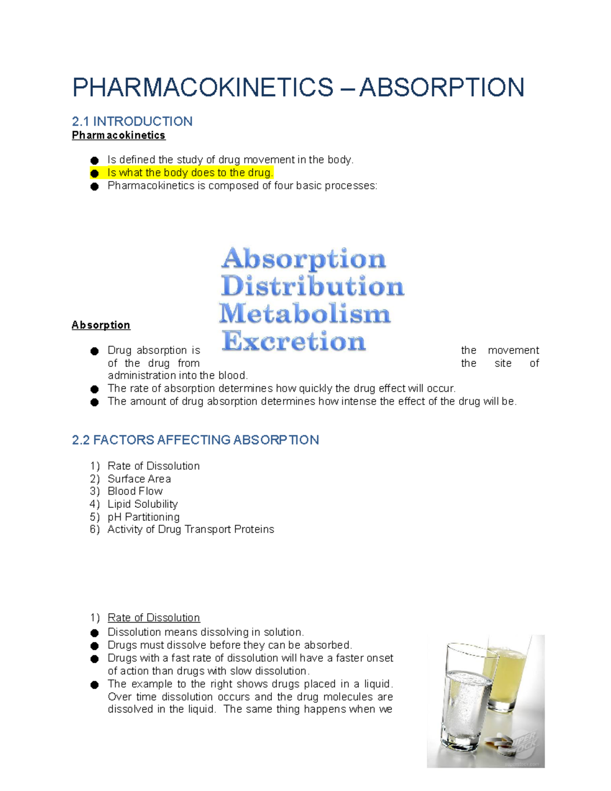 Module 2 Pharmokinetics—Absorption - PHARMACOKINETICS – ABSORPTION 2 ...