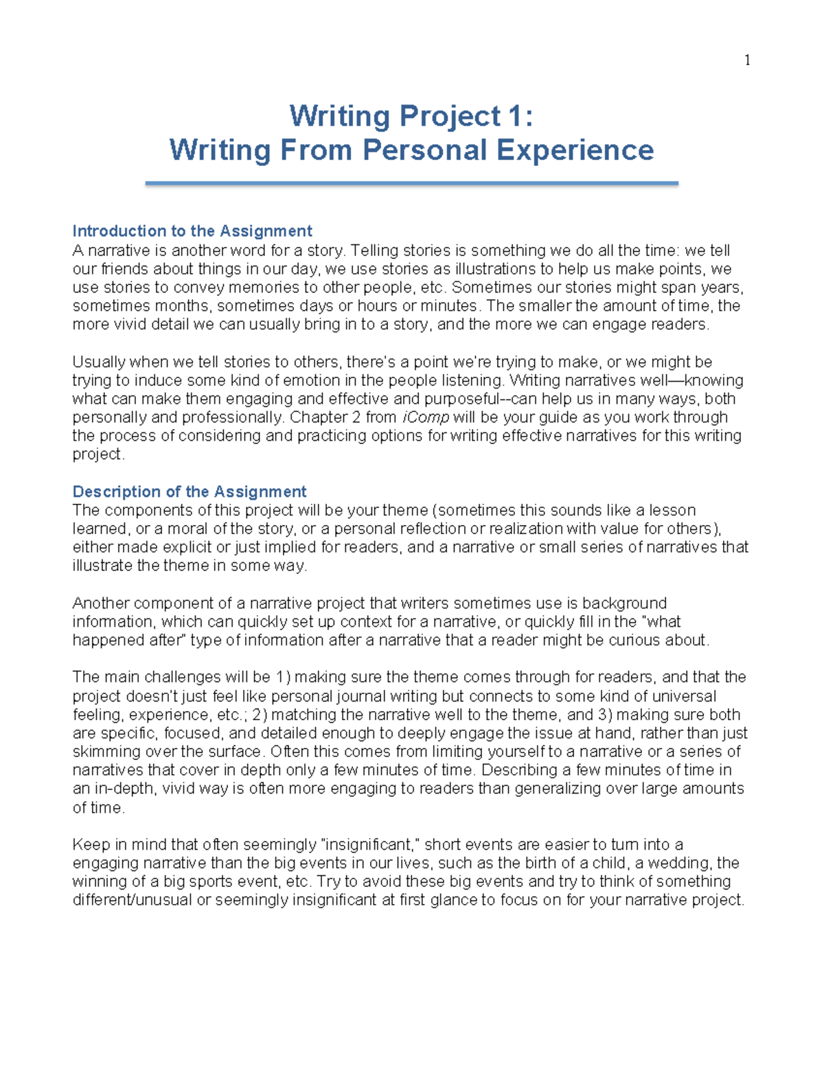 Writing Project 1 1 Writing Project 1 Writing From Personal