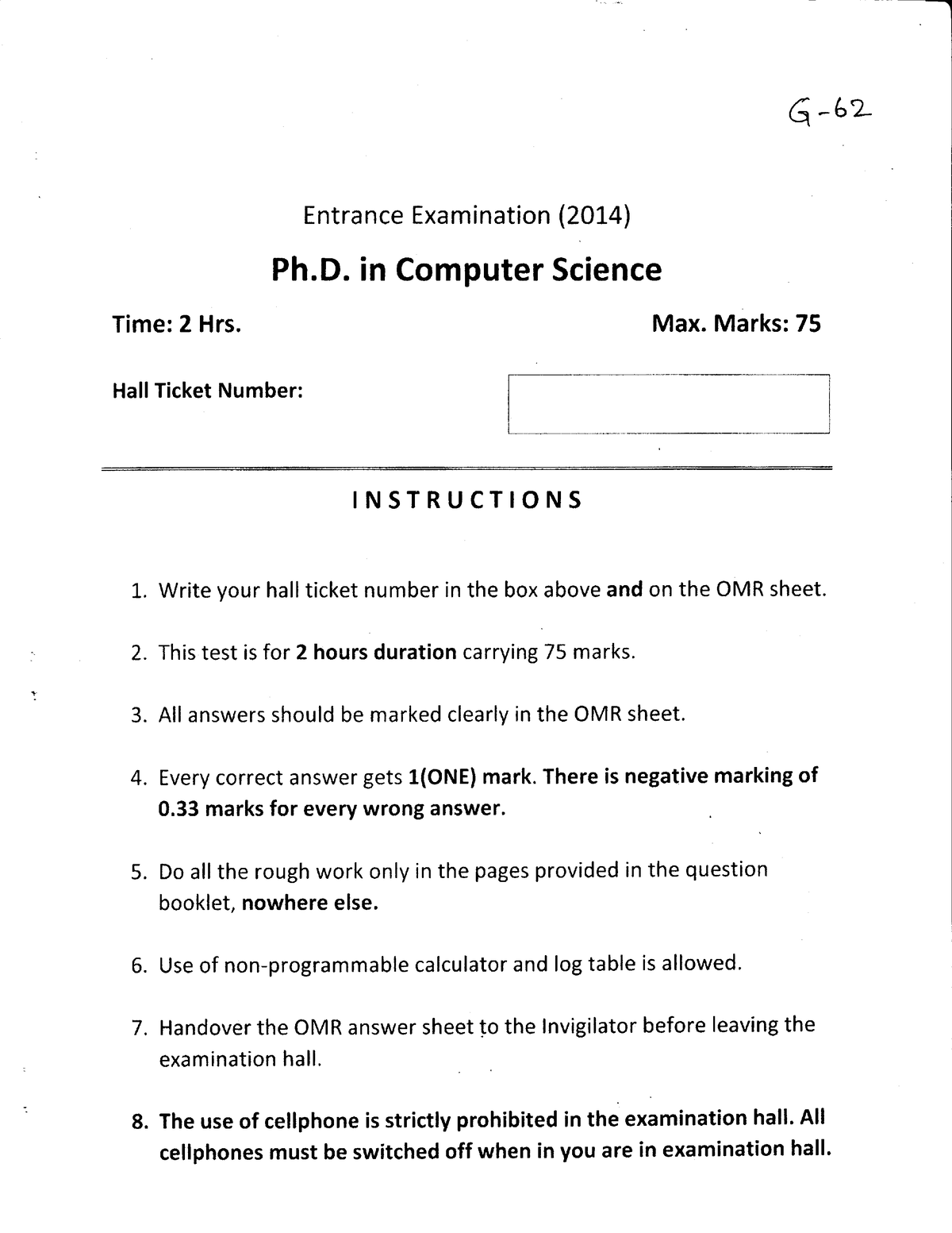 phd computer science entrance exam