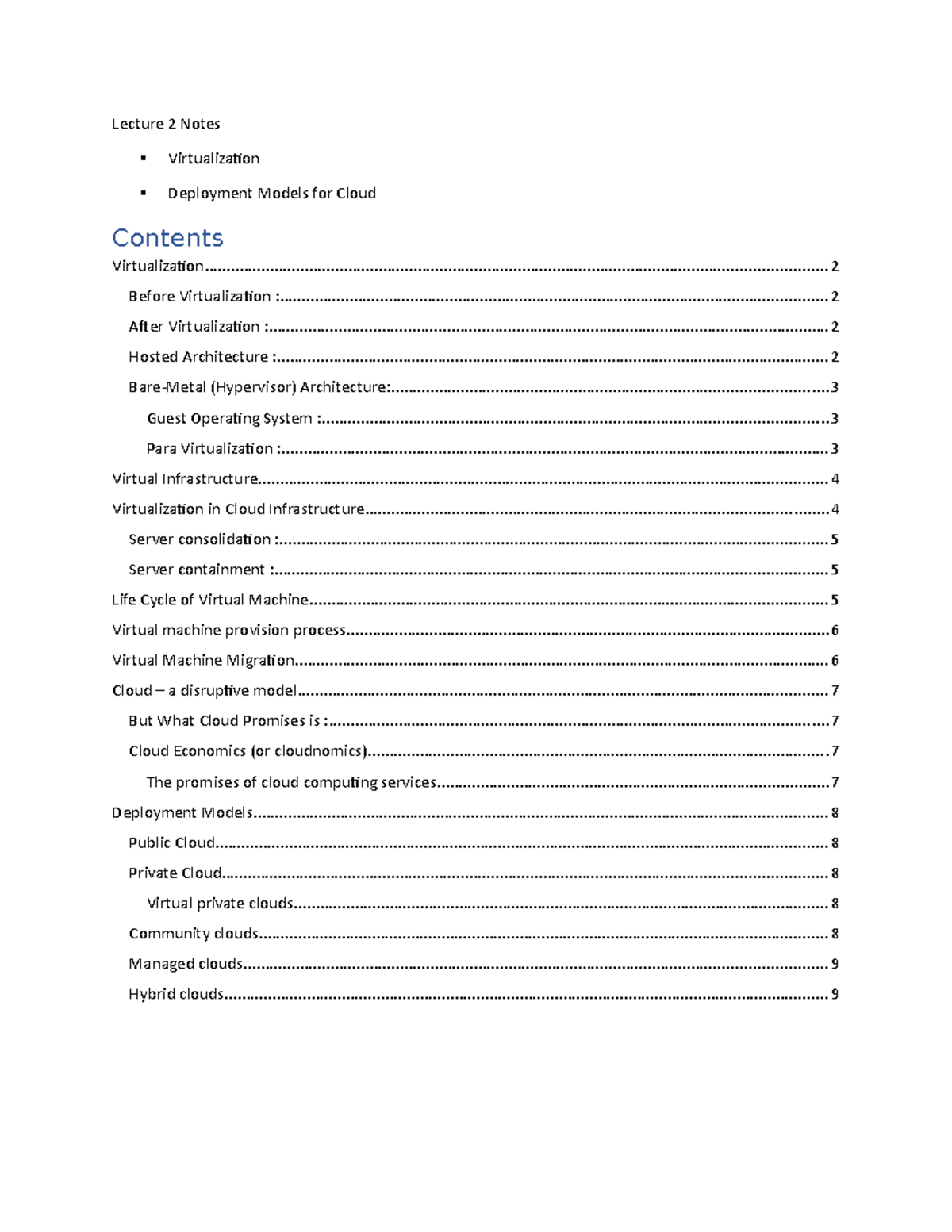 Virtualisation and Deployment Models for Cloud - Lecture 2 Notes ...