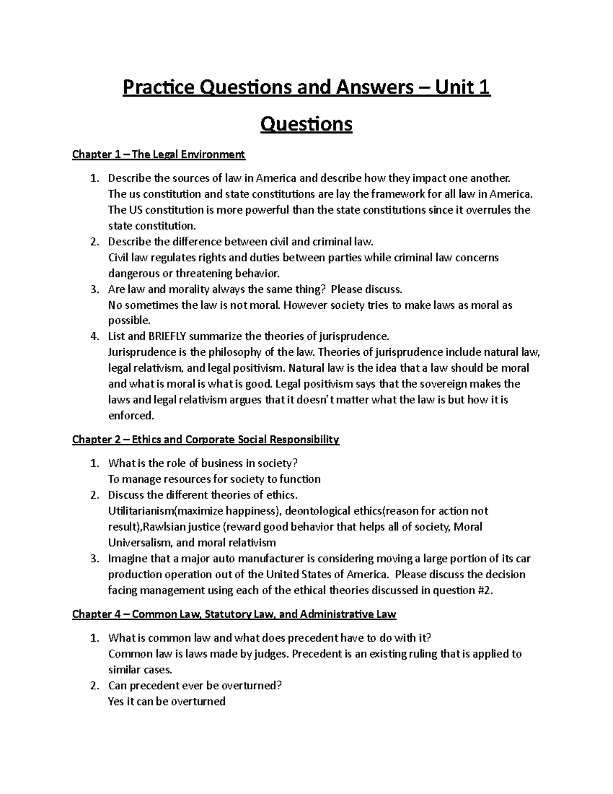 Application Practice Questions and Answers - Unit 1 - Practice ...