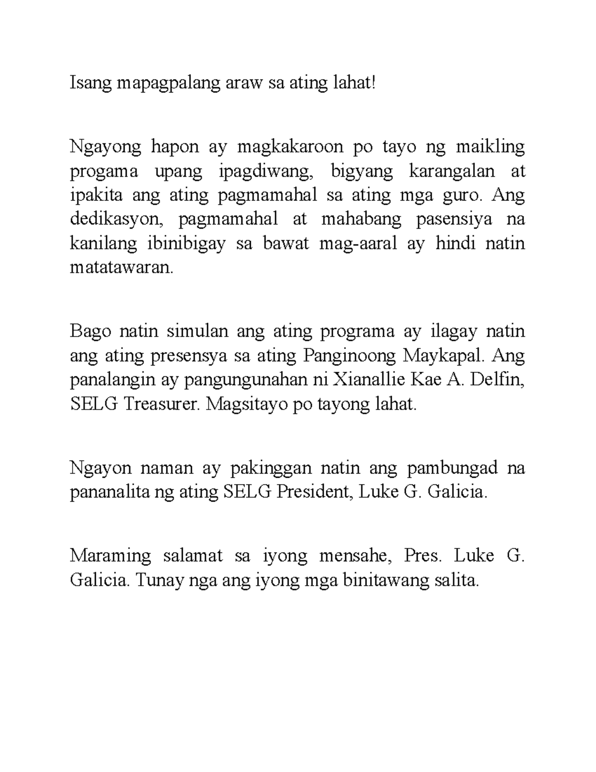 Script Isang Mapagpalang Araw Sa Ating Lahat Ngayong Hapon Ay