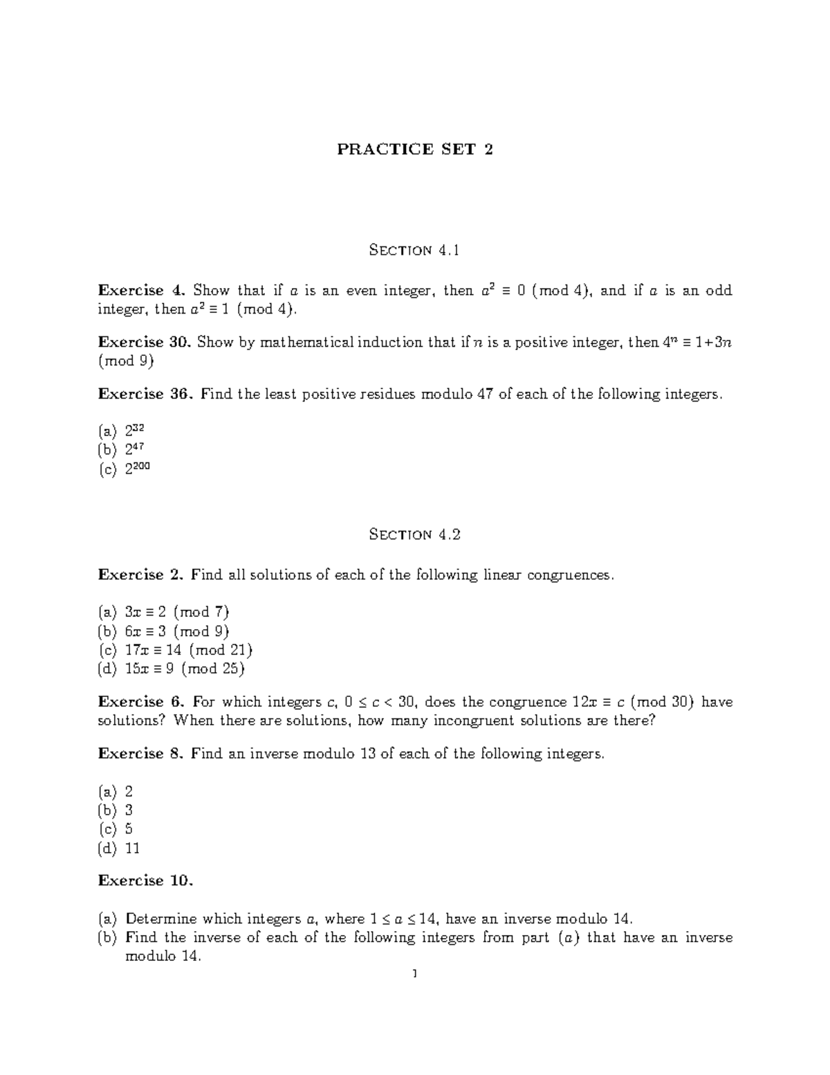 Practice Set 2 - extra problems - PRACTICE SET 2 Section 4. Exercise 4 ...