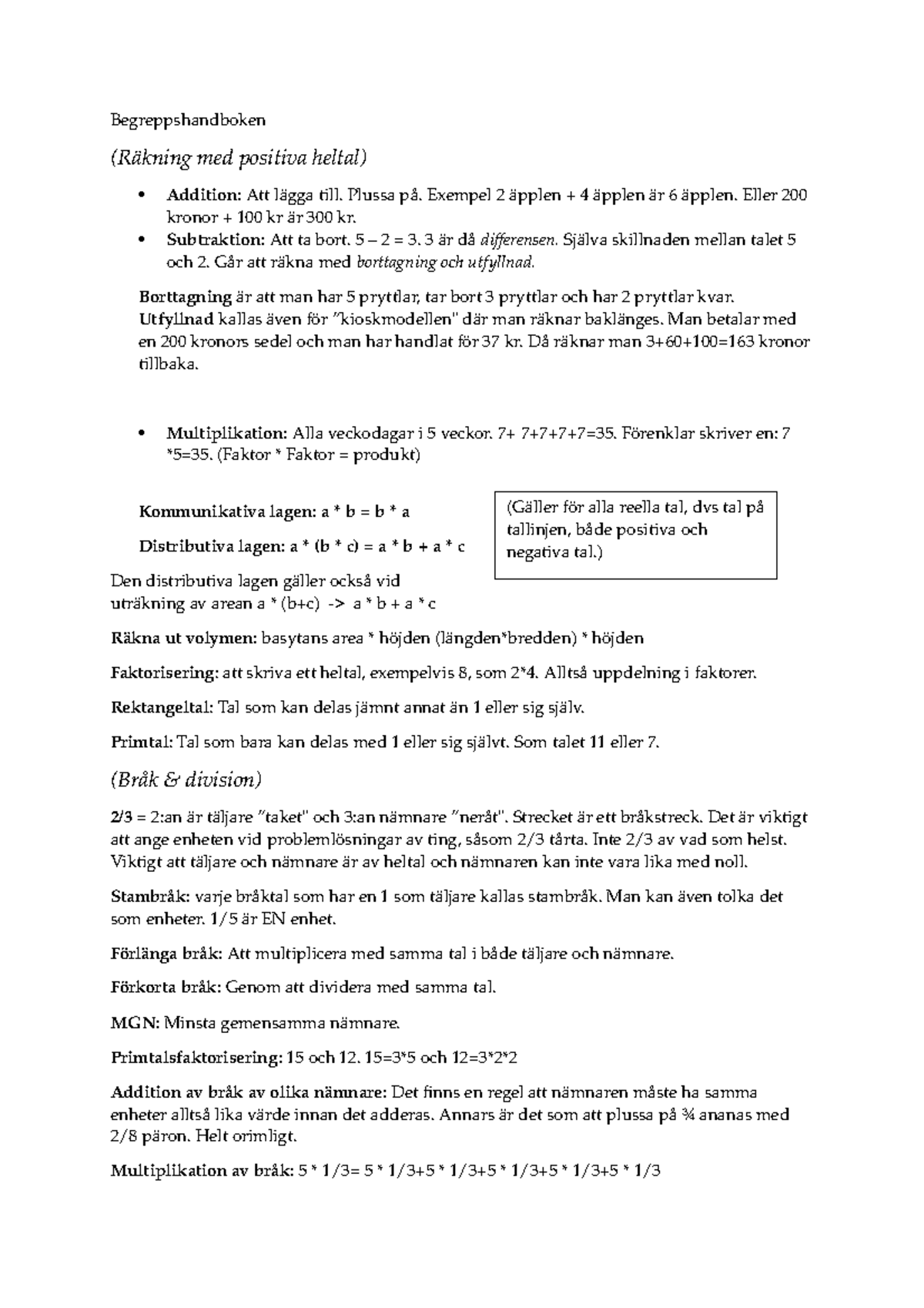 Begreppshandbok Begreppshandboken Kning Med Positiva Heltal Addition Att Gga Studocu