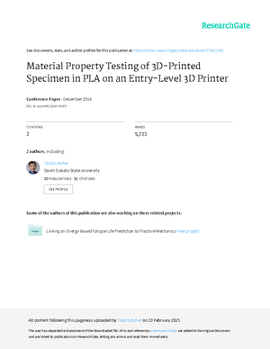 Mechnical property testing of 3D printed PLA