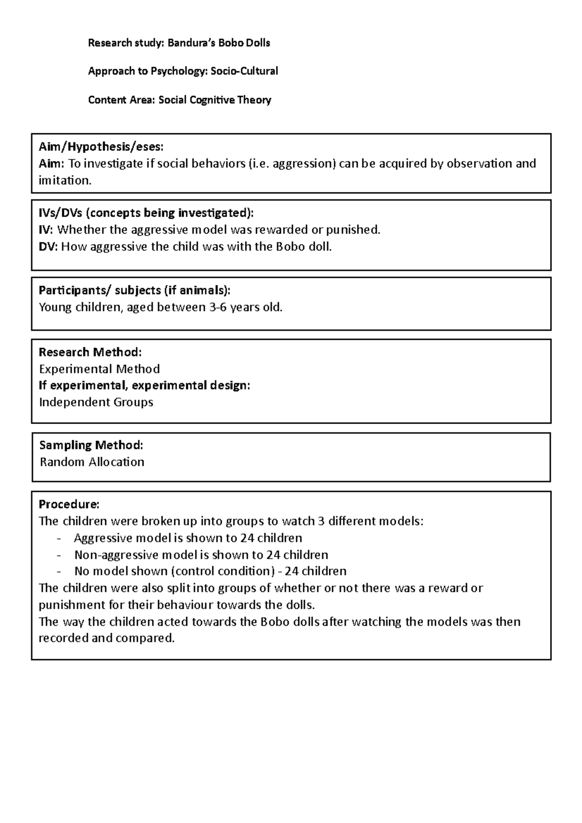 Study - Bandura S BOBO Dolls - Research study: Bandura’s Bobo Dolls ...