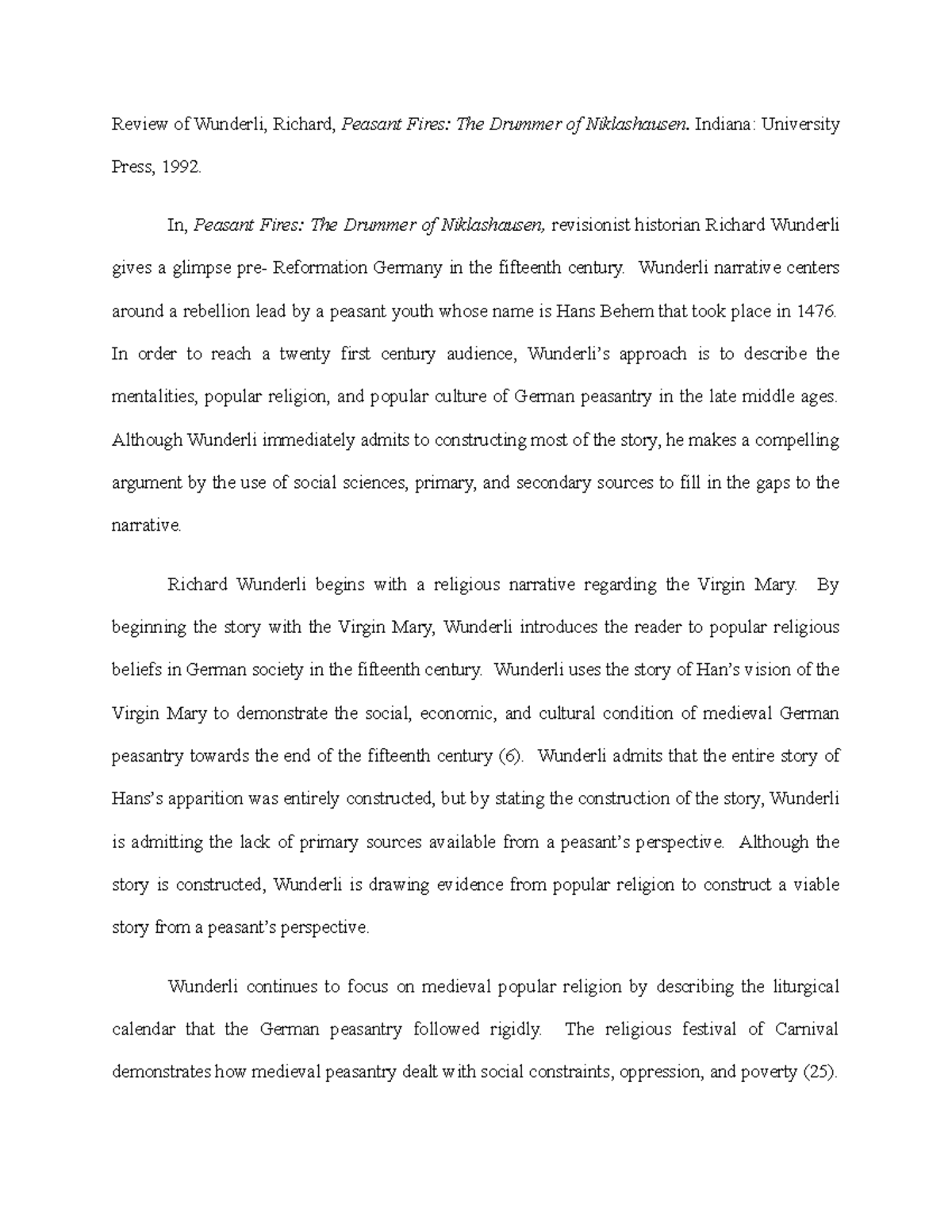 Peasant Fires The Drummer of Niklashause Indiana University Press