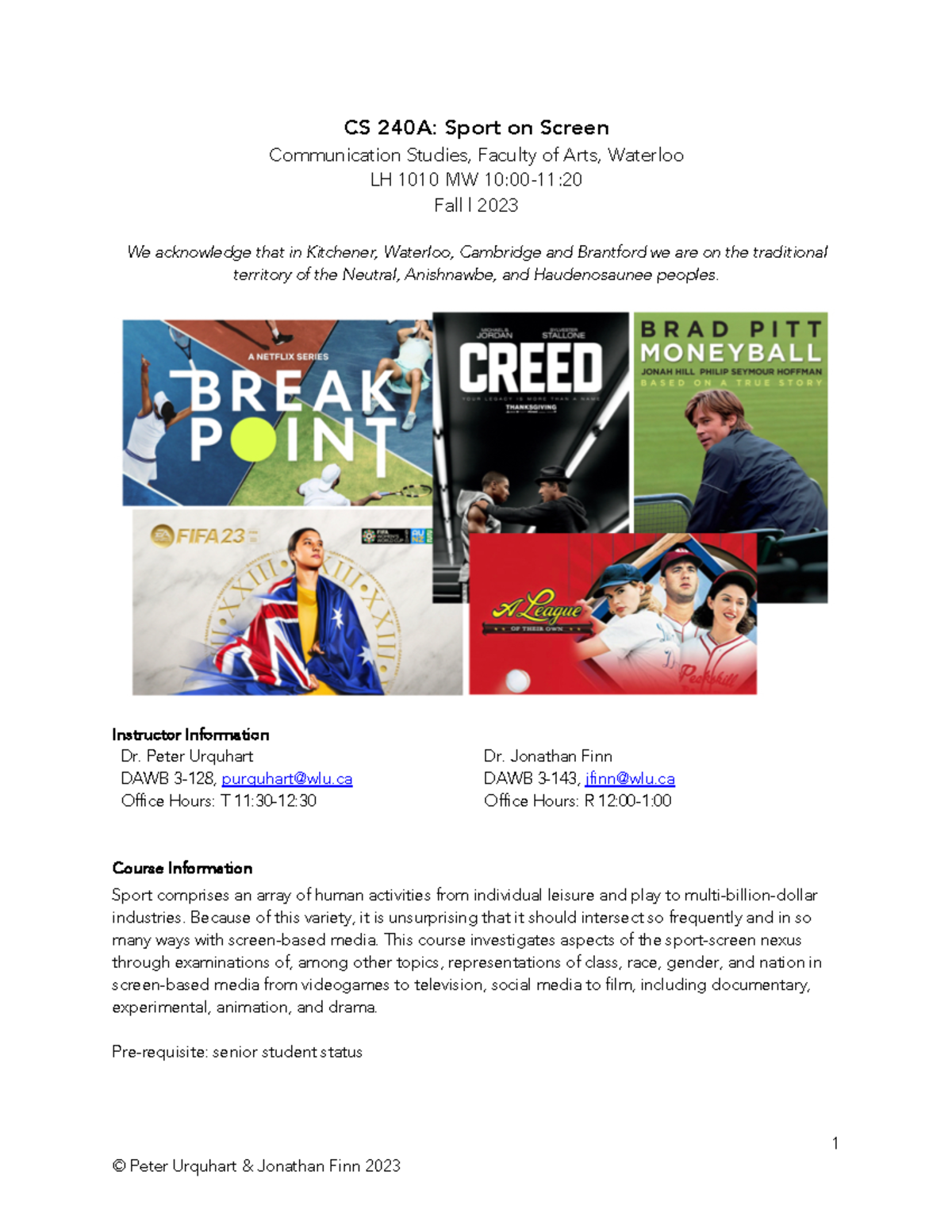 CS 240A Fall 2023 syllabus - 1 CS 240 A: Sport on Screen Communication ...