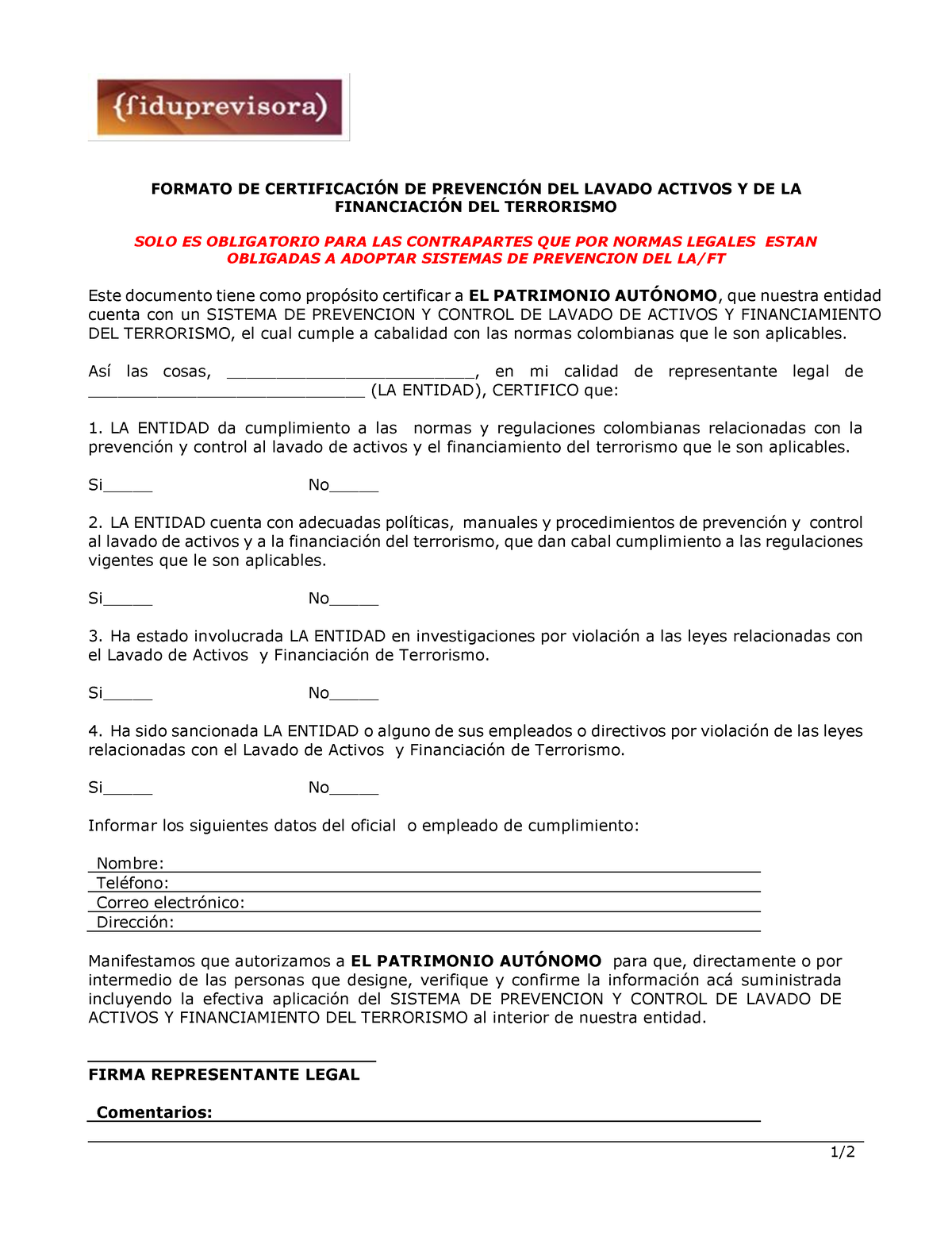 Anexo 8 Formato De Certificacion De LAFT - FORMATO DE CERTIFICACI”N DE ...