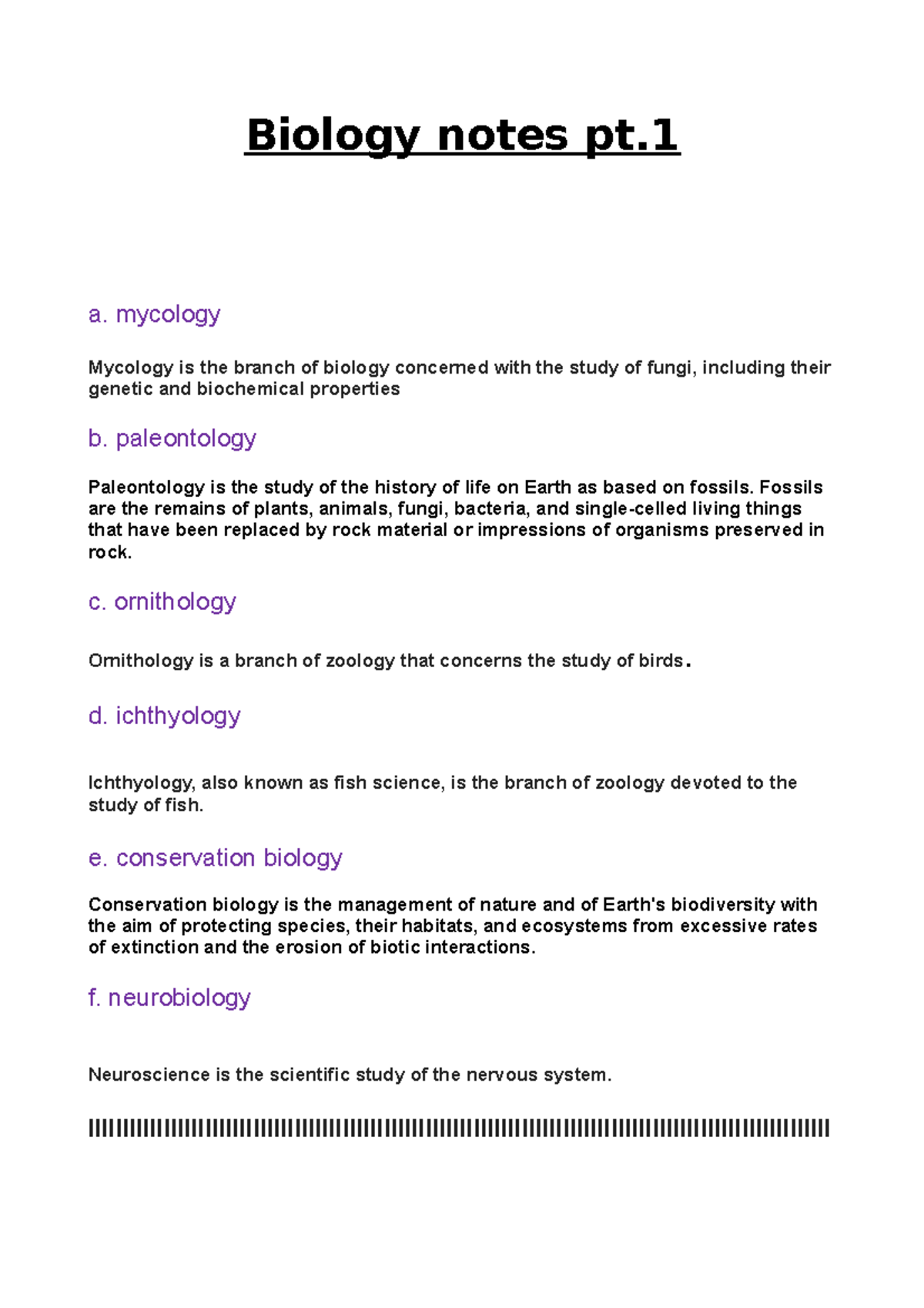 Biology notes pt1 - ggg - Biology notes pt. a. mycology Mycology is the ...