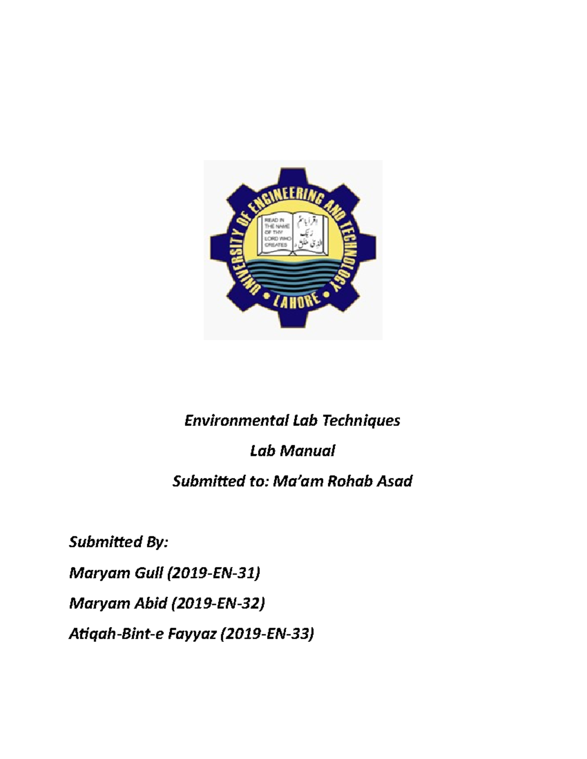ELT LAB Manual (1) Environmental Lab Techniques Lab Manual Submitted