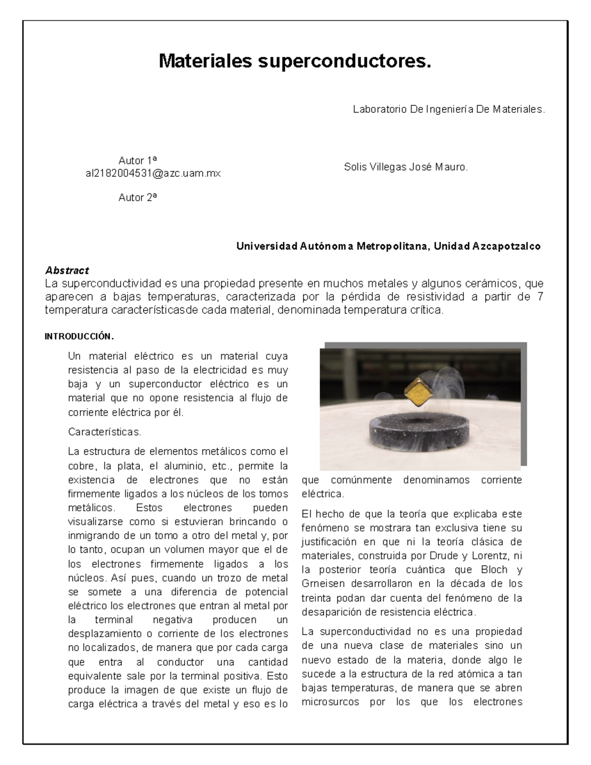 Superconductores - Reporgte De Practica - Materiales Superconductores ...