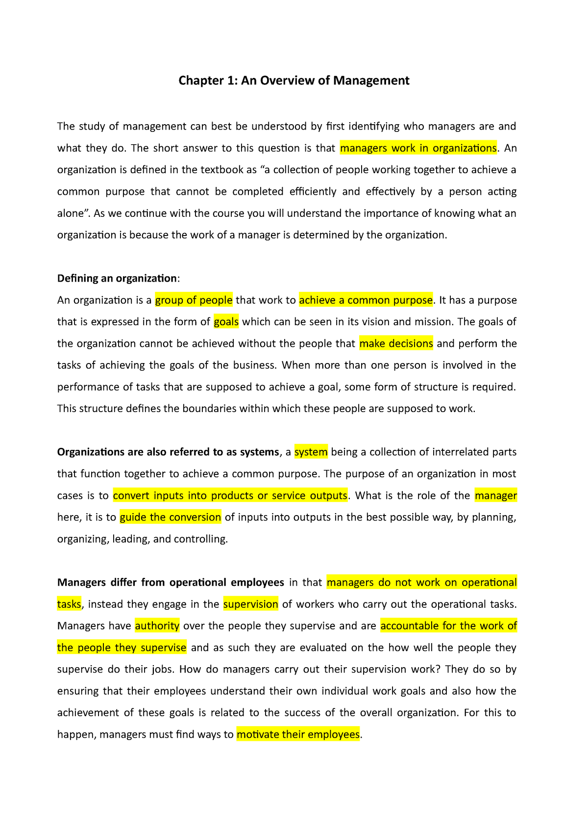 Lecture Notes (Chapter 1) - Chapter 1: An Overview Of Management The ...