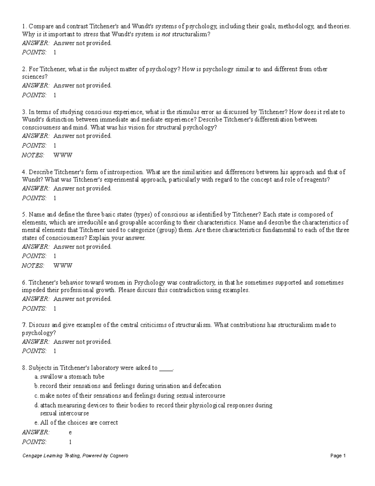 Chapter 5 Structuralism - Compare and contrast Titchener's and Wundt's ...