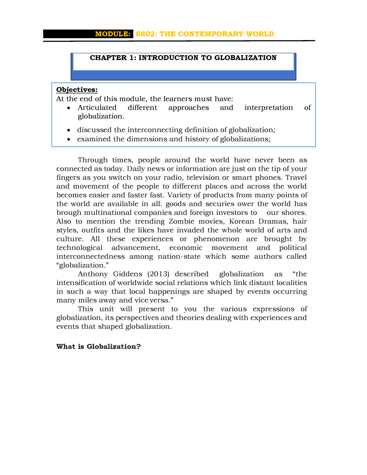 Chapter 1 Introduction TO Globalization - Through Times, People Around ...