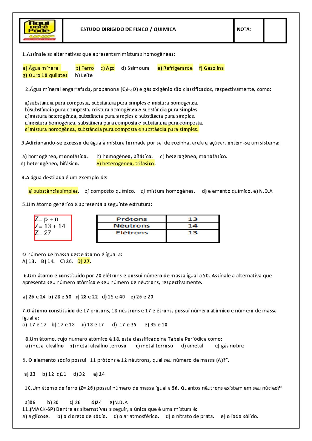 Estudo Dirigido DE Fisico 01 - 1 .Assinale as alternativas que ...