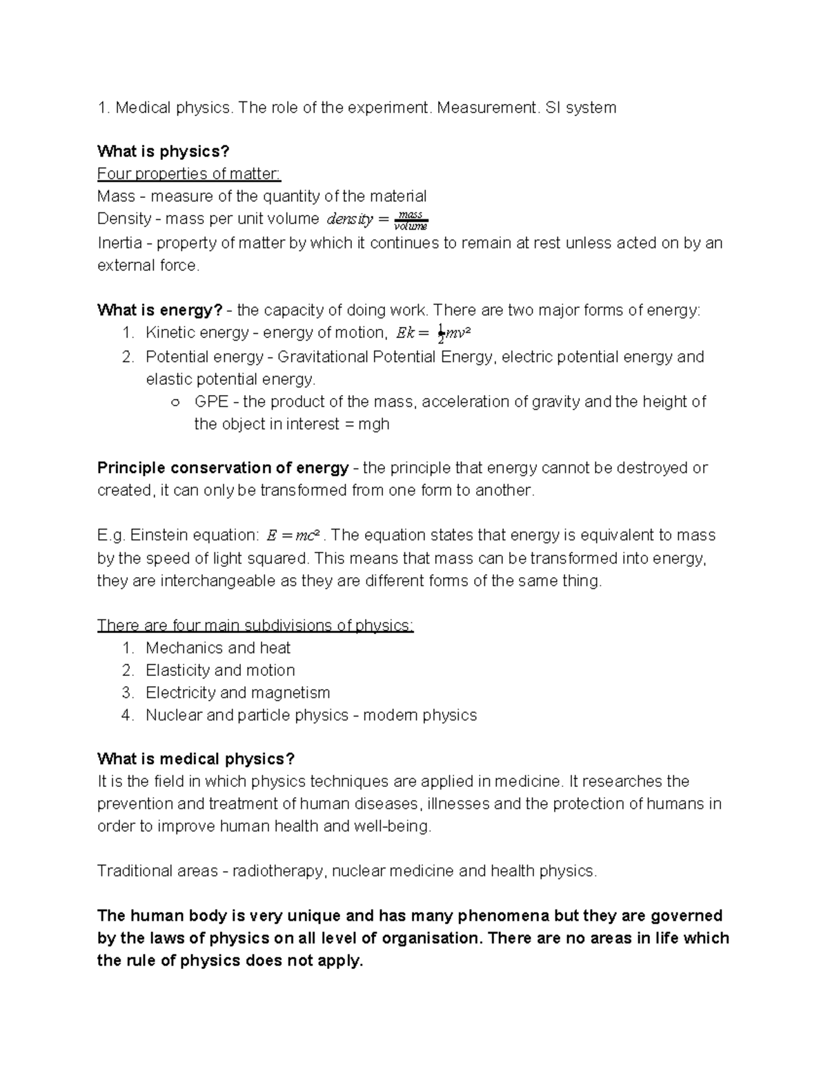 1 Medical Physics The Role Of The Experiment Measurement Si System