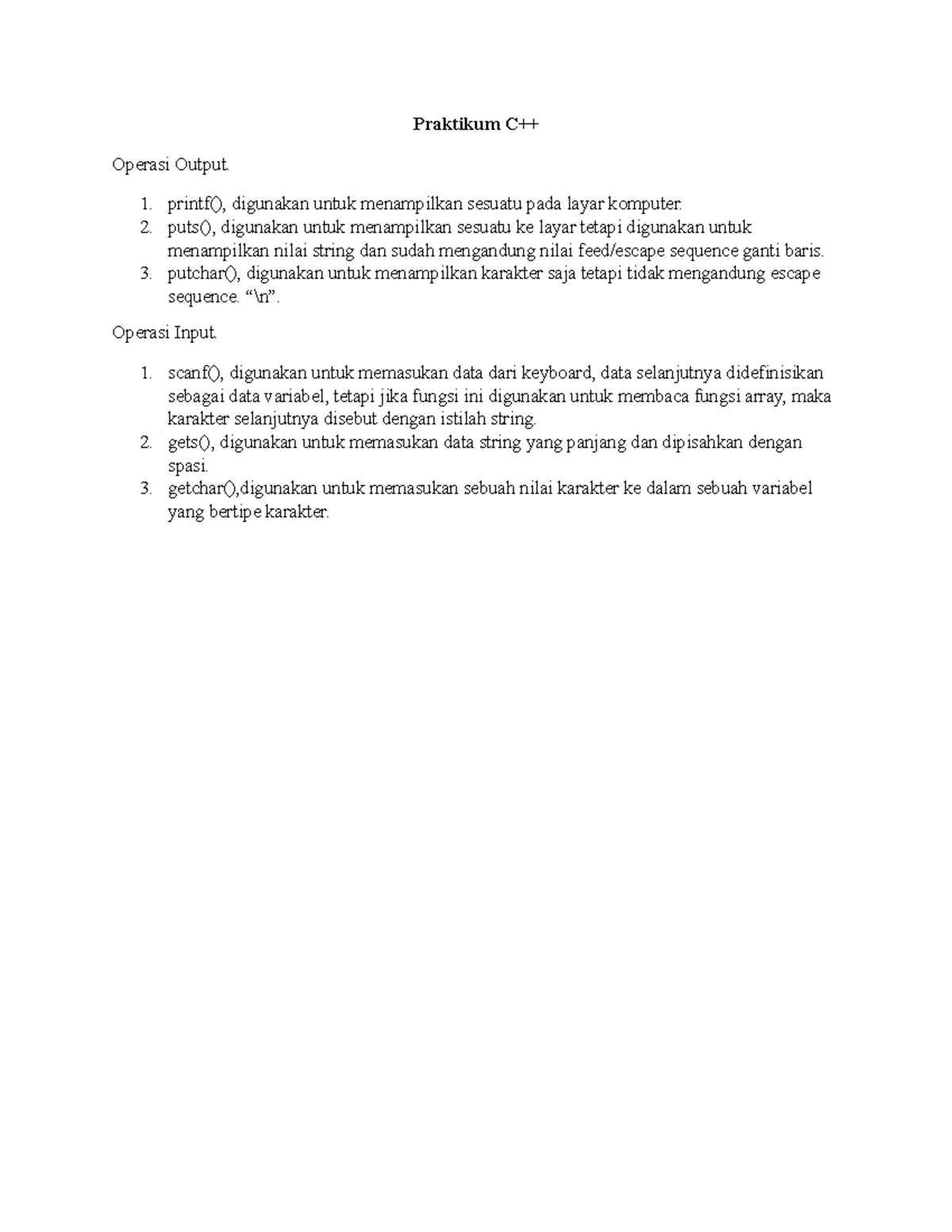 Prak C++ - Praktikum C++ - Praktikum C++ Operasi Output. printf ...