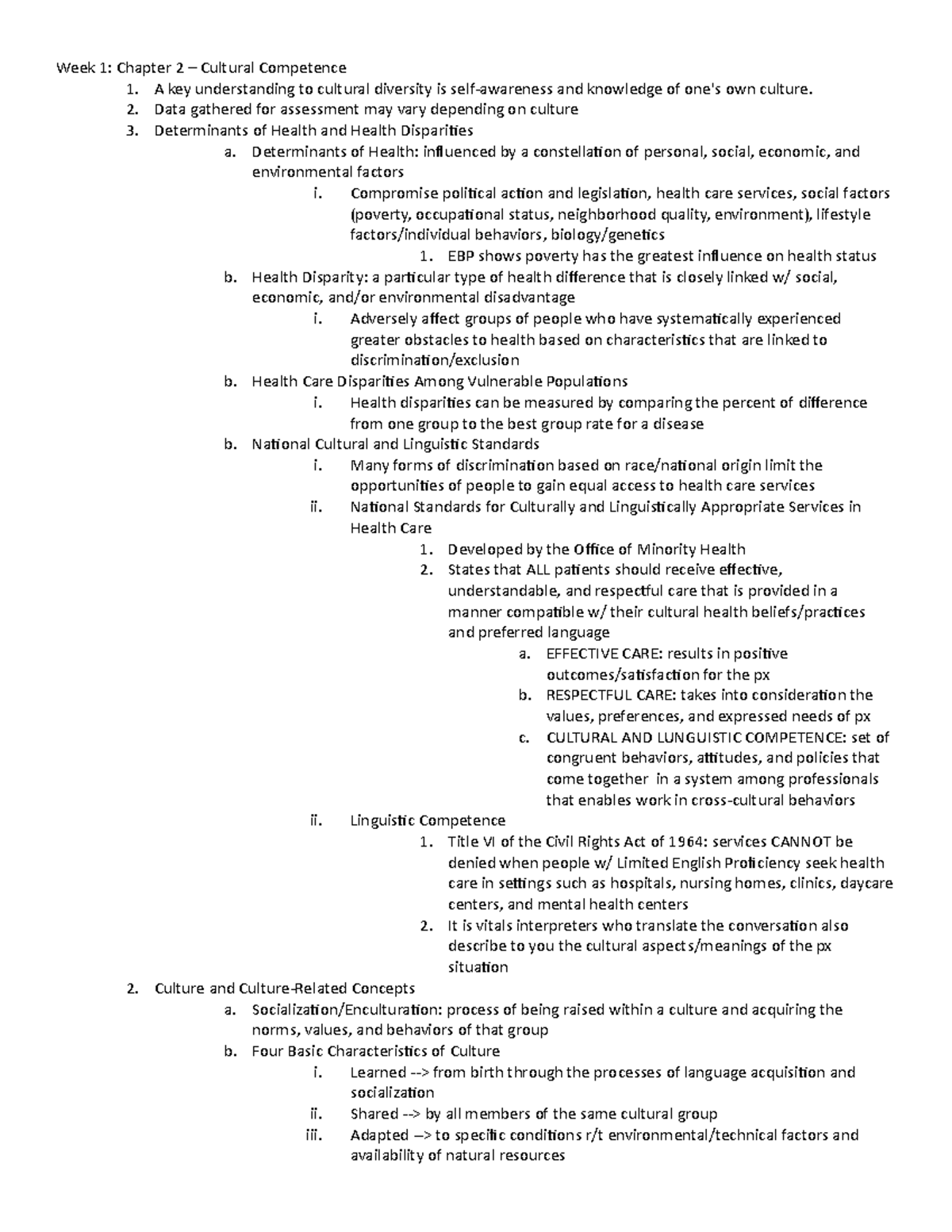 Ch 2 cultural competence - Week 1: Chapter 2 – Cultural Competence 1. A ...