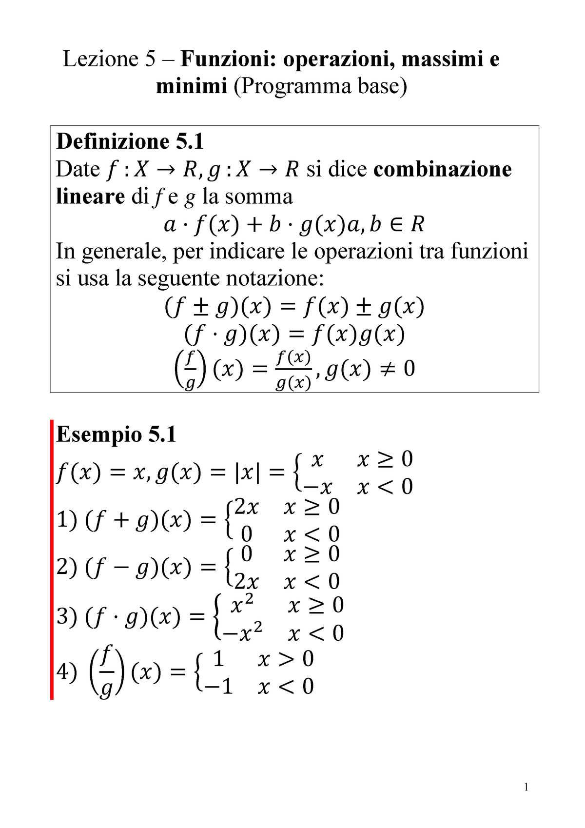 05 Funzioni Operazioni, Max, Min - Elementi Di Matematica (3 Moduli ...