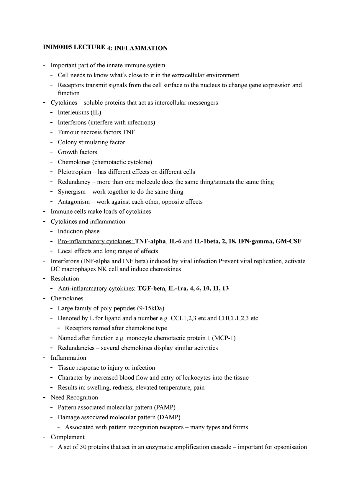 INIM0005 Lecture 4 - INIM0005 LECTURE 4: INFLAMMATION - Important Part ...