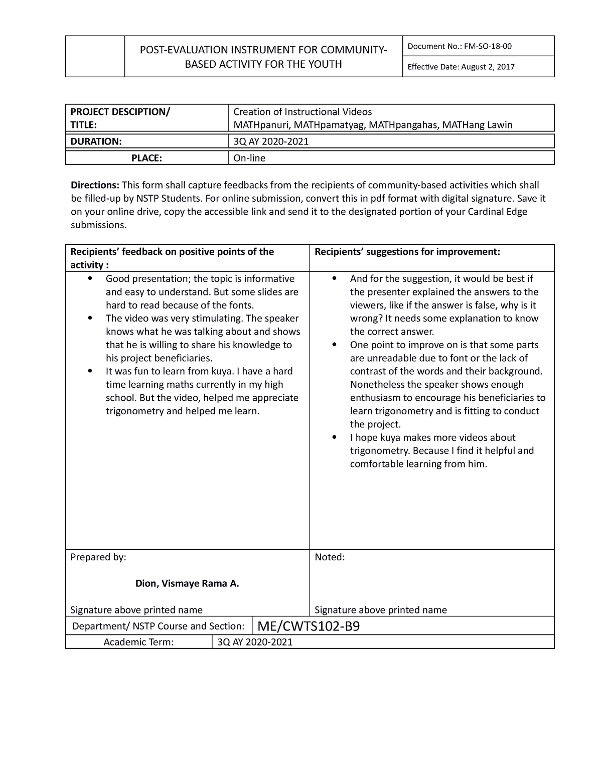 Dion, Vismaye Rama A. -Evaluation Instrument For Community-Based ...