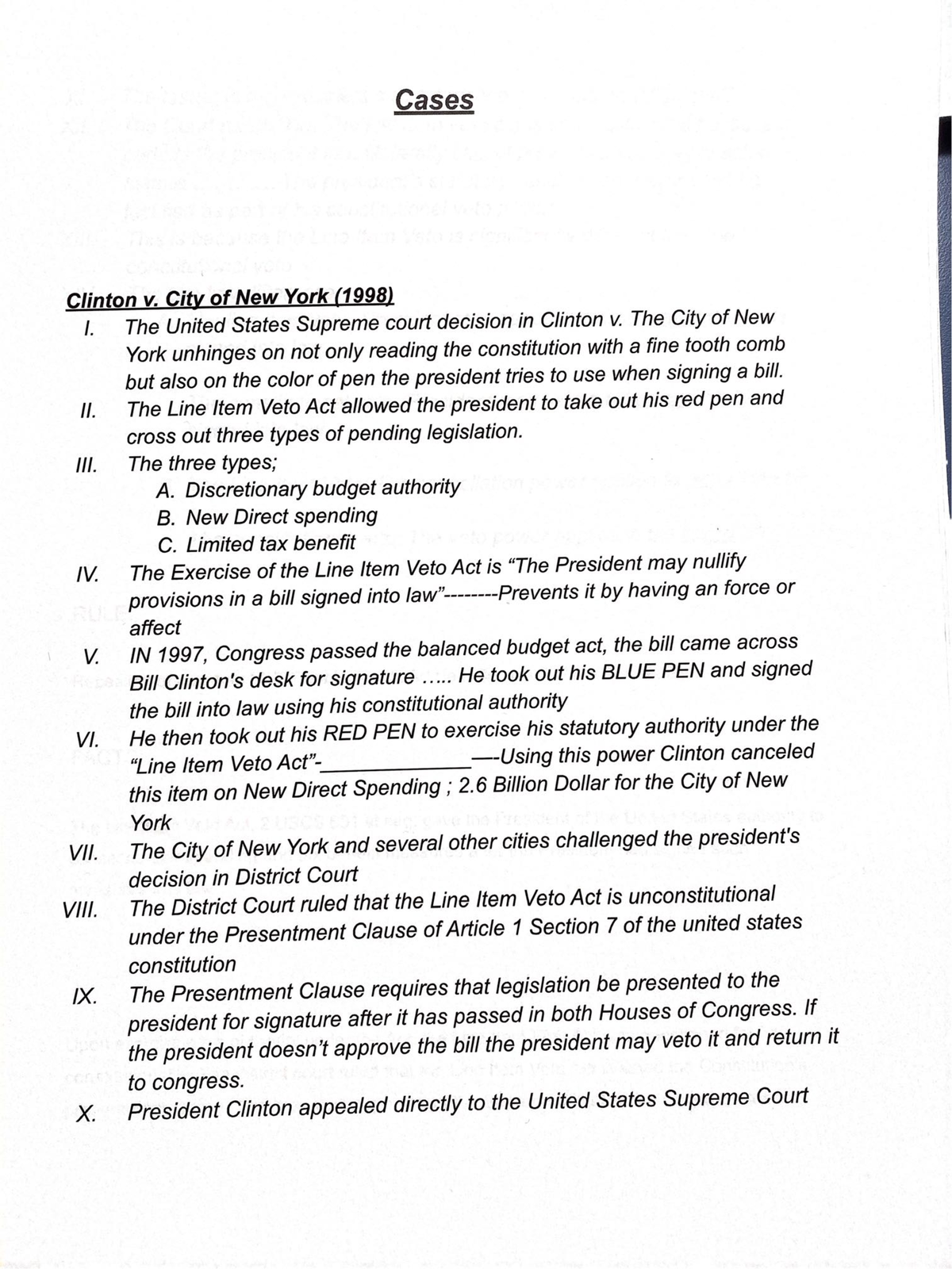 Clinton v. City of New York Case Brief GOVT 391 Studocu