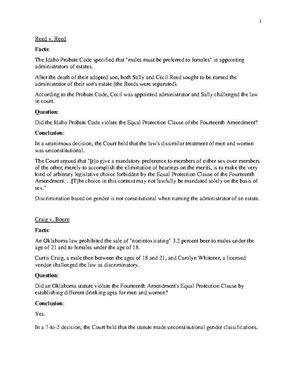 112119 Briefs Reed v. Reed Facts The Idaho Probate Code specified