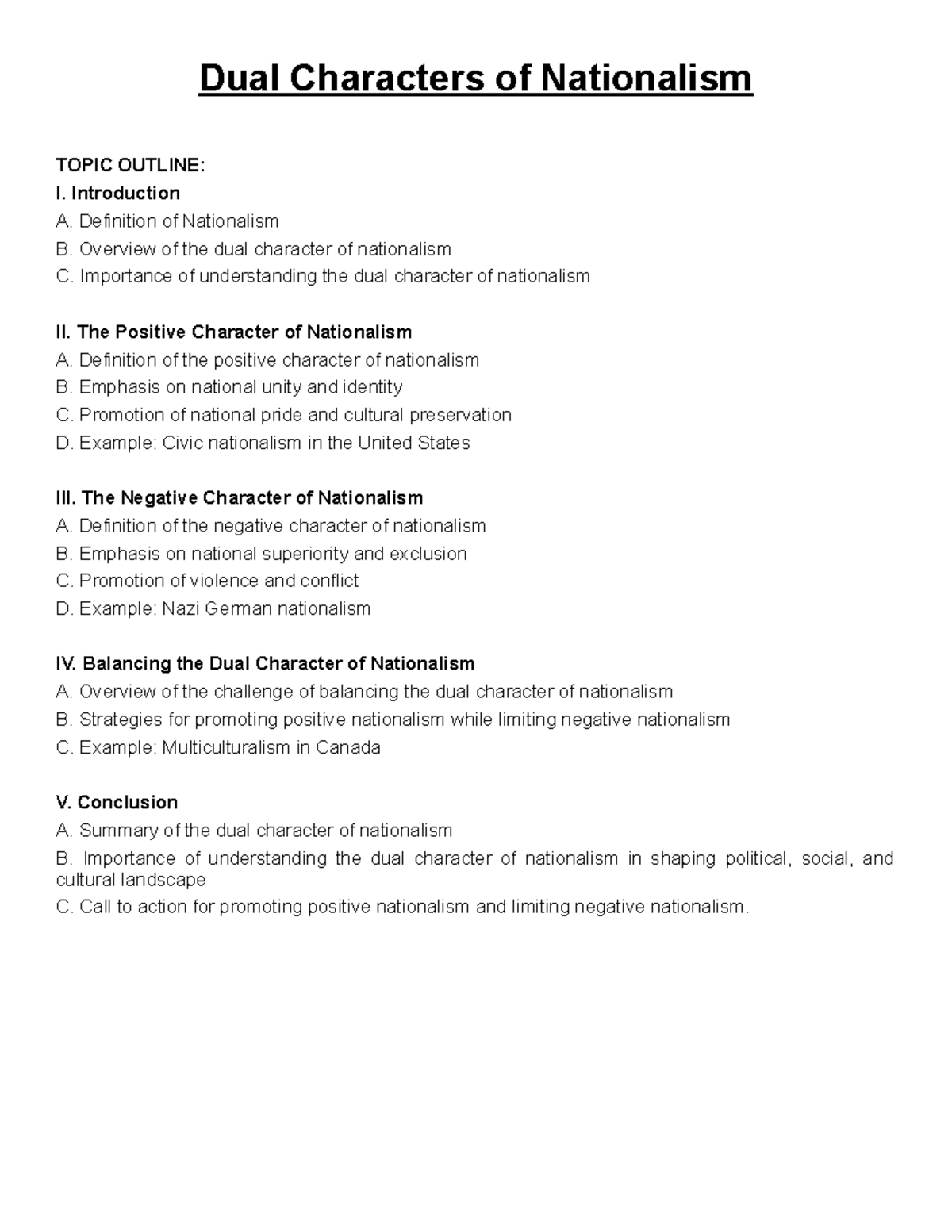 Dual Characters Of Nationalism - Introduction A. Definition Of ...