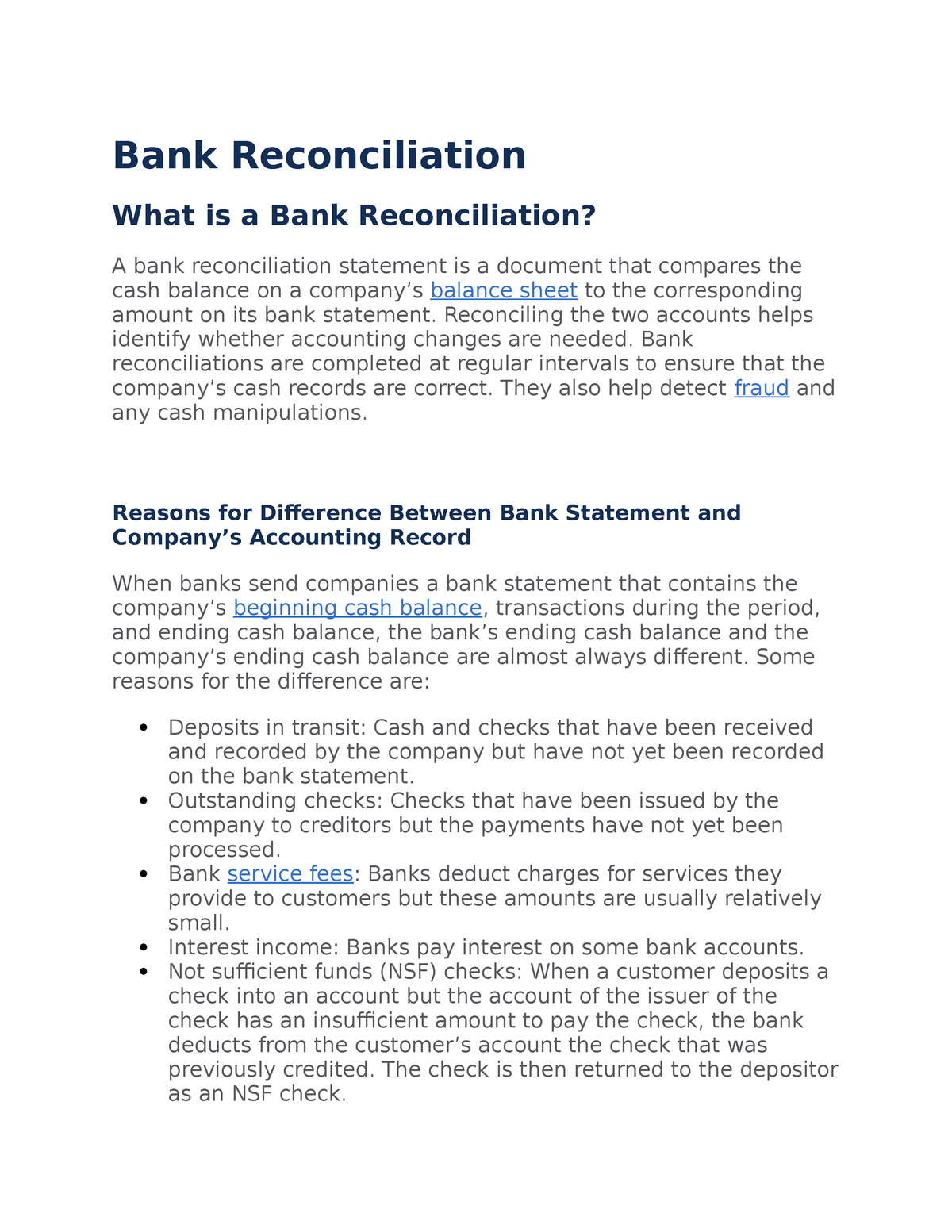 Bank Reconciliation - Reconciling The Two Accounts Helps Identify ...