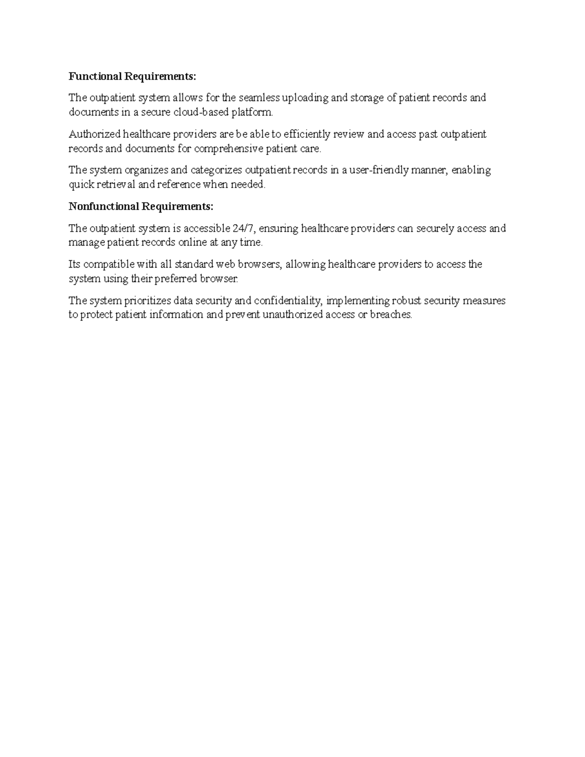 Functional Requirements - Authorized healthcare providers are be able ...