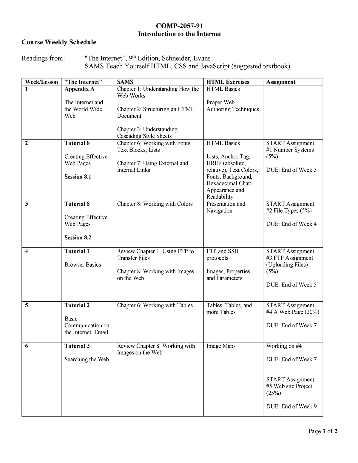 Course Schedule COMP205791 university of windsor Page 1 of 2 COMP