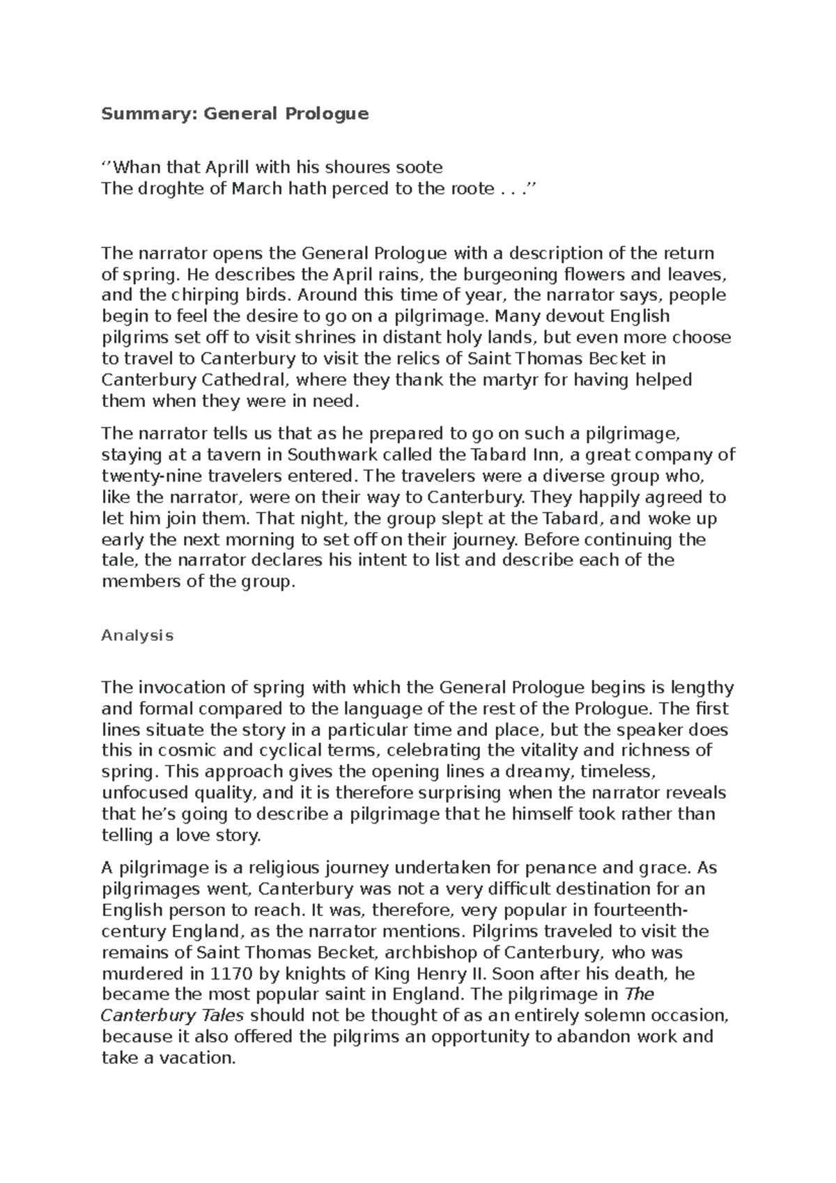 The Canterbury Tales analisi completa - Summary: General Prologue ...