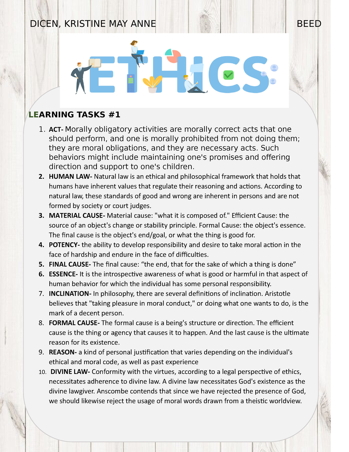 Ethics - Copy - noted - DICEN, KRISTINE MAY ANNE BEED LEARNING TASKS 1 ...