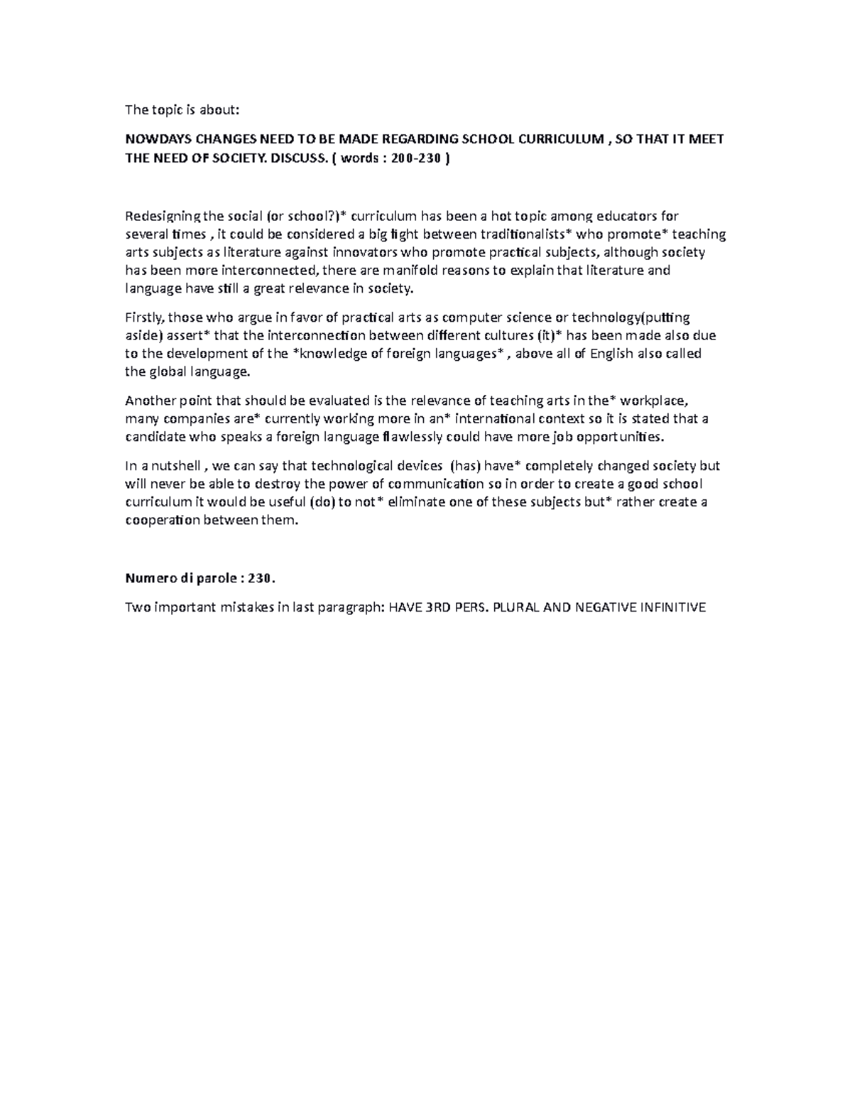 Topic 2- school curriculum per esame trinity - The topic is about ...