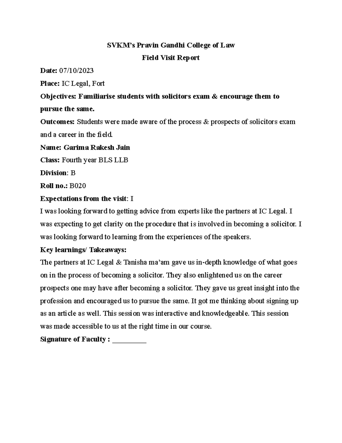 PT field visit assignment notes ref,\. SVKM’s Pravin Gandhi College of Law Field Visit