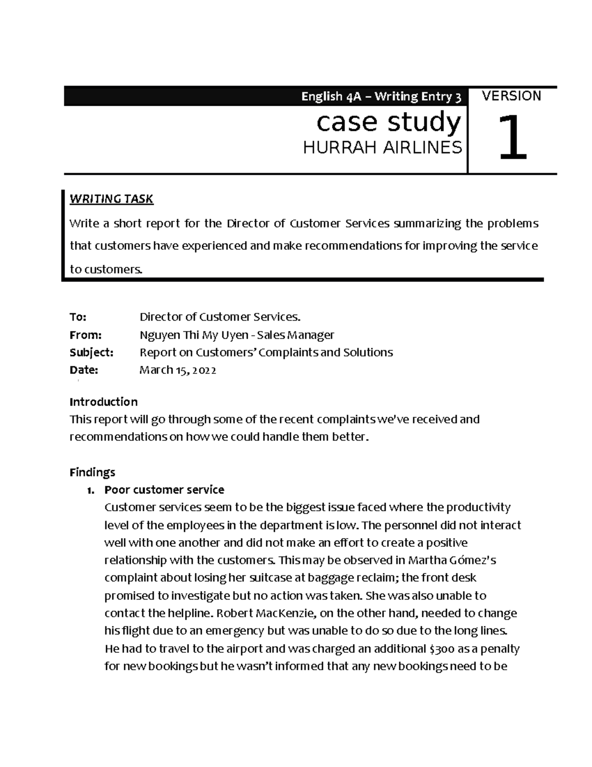 version 1 case study